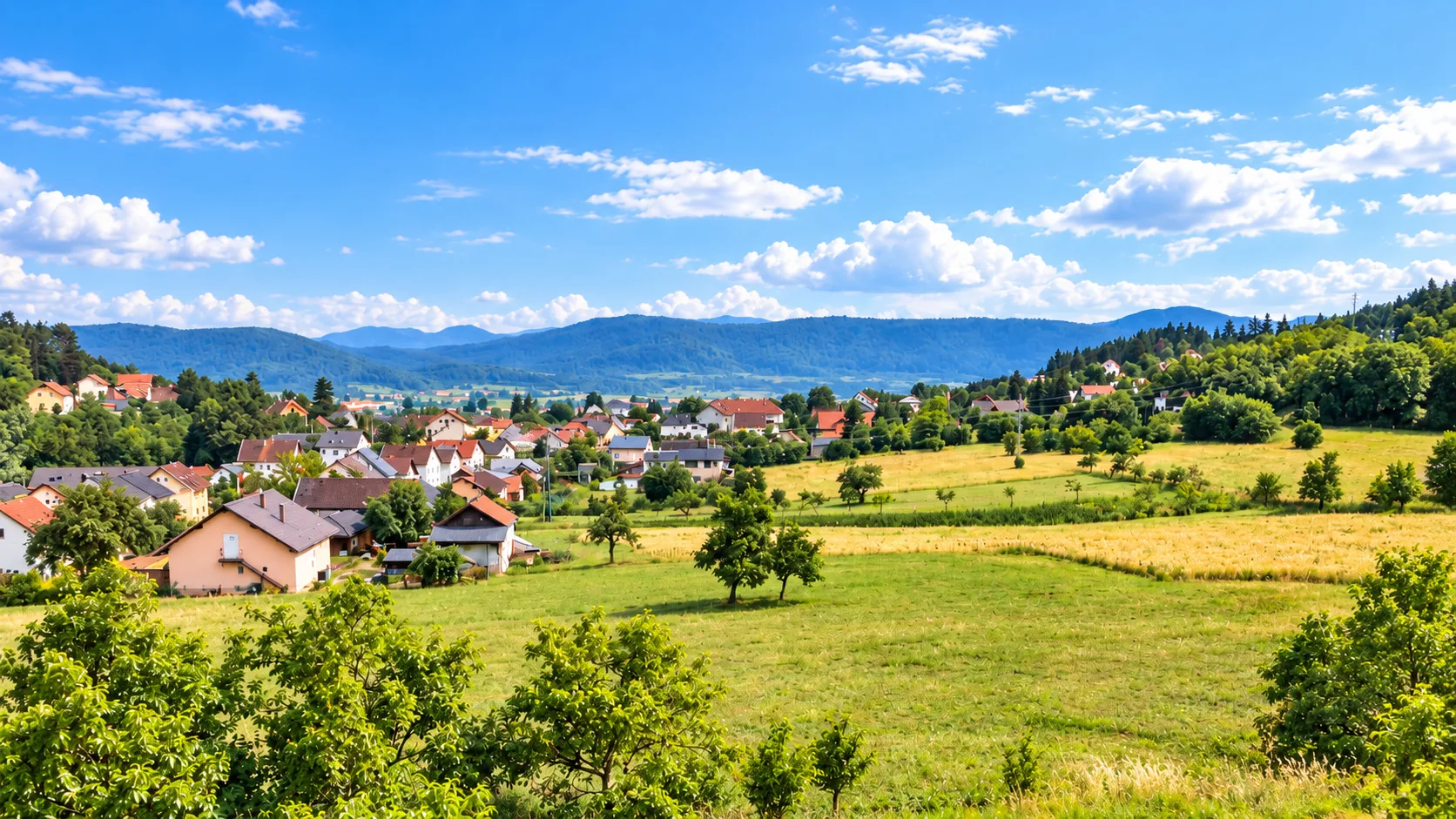 Pogled iz Apartmana Lara na Otočac i zelenu Gacku dolinu
